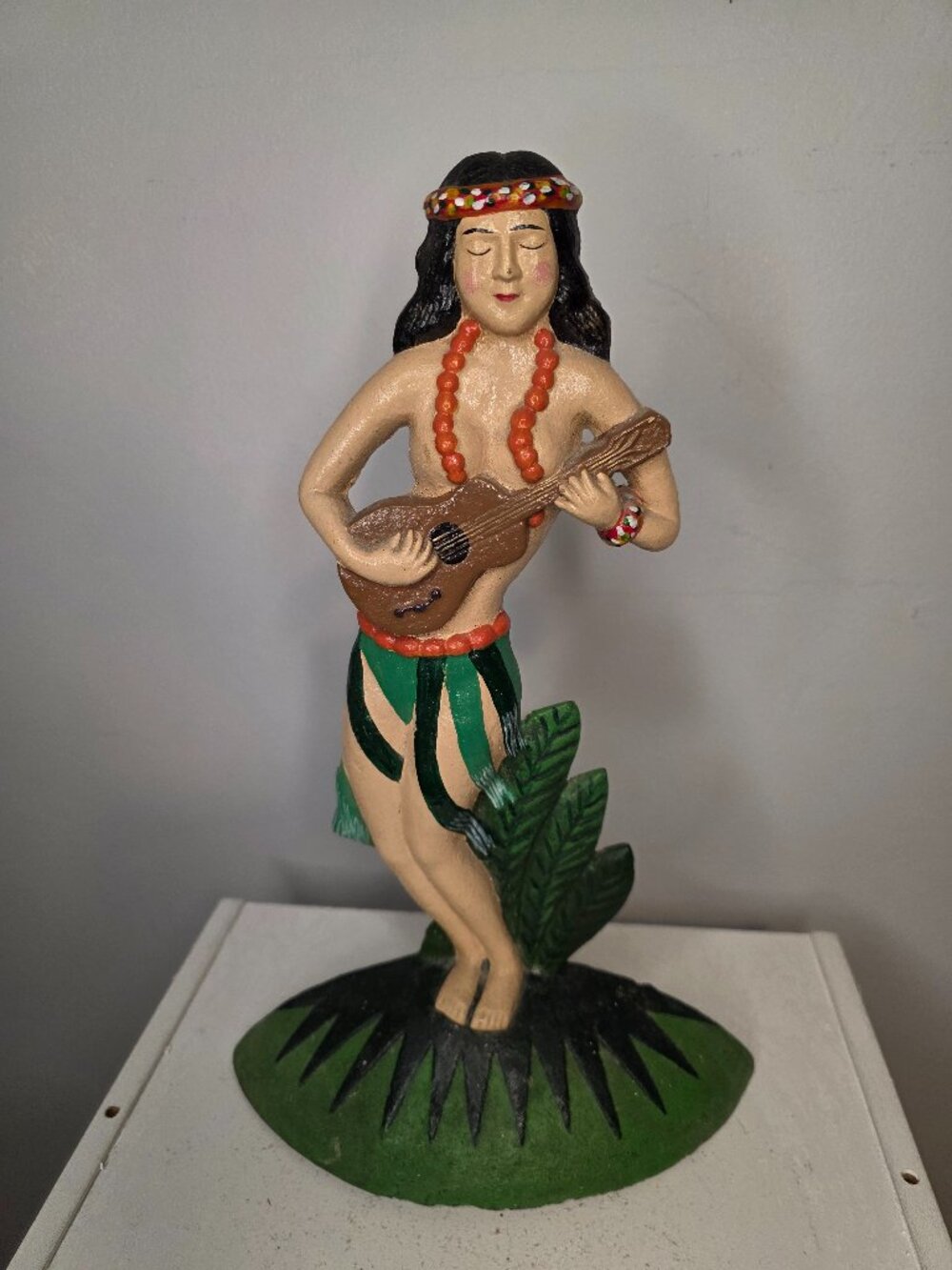 Hula Hawaiian Dancer Ukulele Cast Iron Painted Heavyweight Doorstop 13"